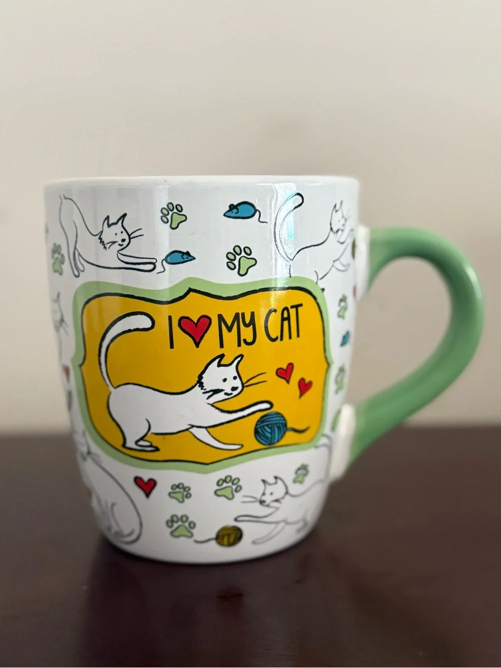 I Love My Cat Ceramic Mug - Green Handle
